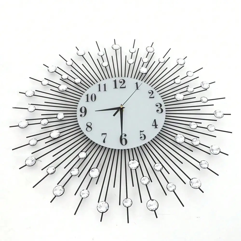 Modern Crystal Diamond Wall Clock 3D Flower Design Silent Metal