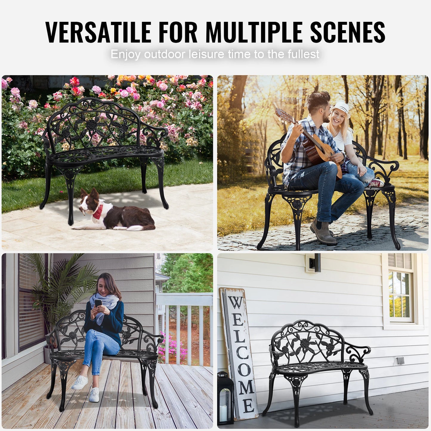 SucceBuy Outdoor Wood Metal Garden Bench 480 Lb Capacity