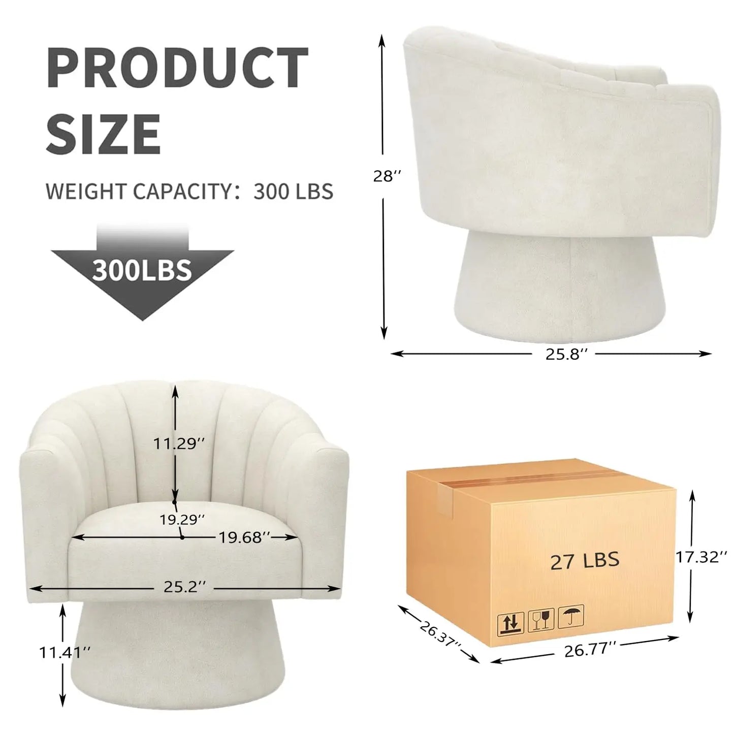 Velvet Upholstered Barrel Chair 360 Degree Swivel Set of 2