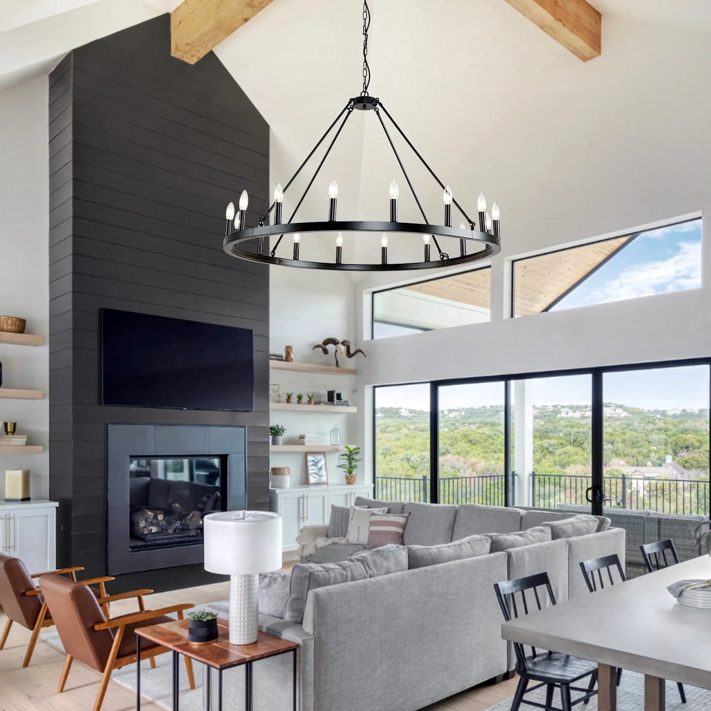 Wagon Wheel Chandelier 16 Light Living Room Modern Rustic Pendant