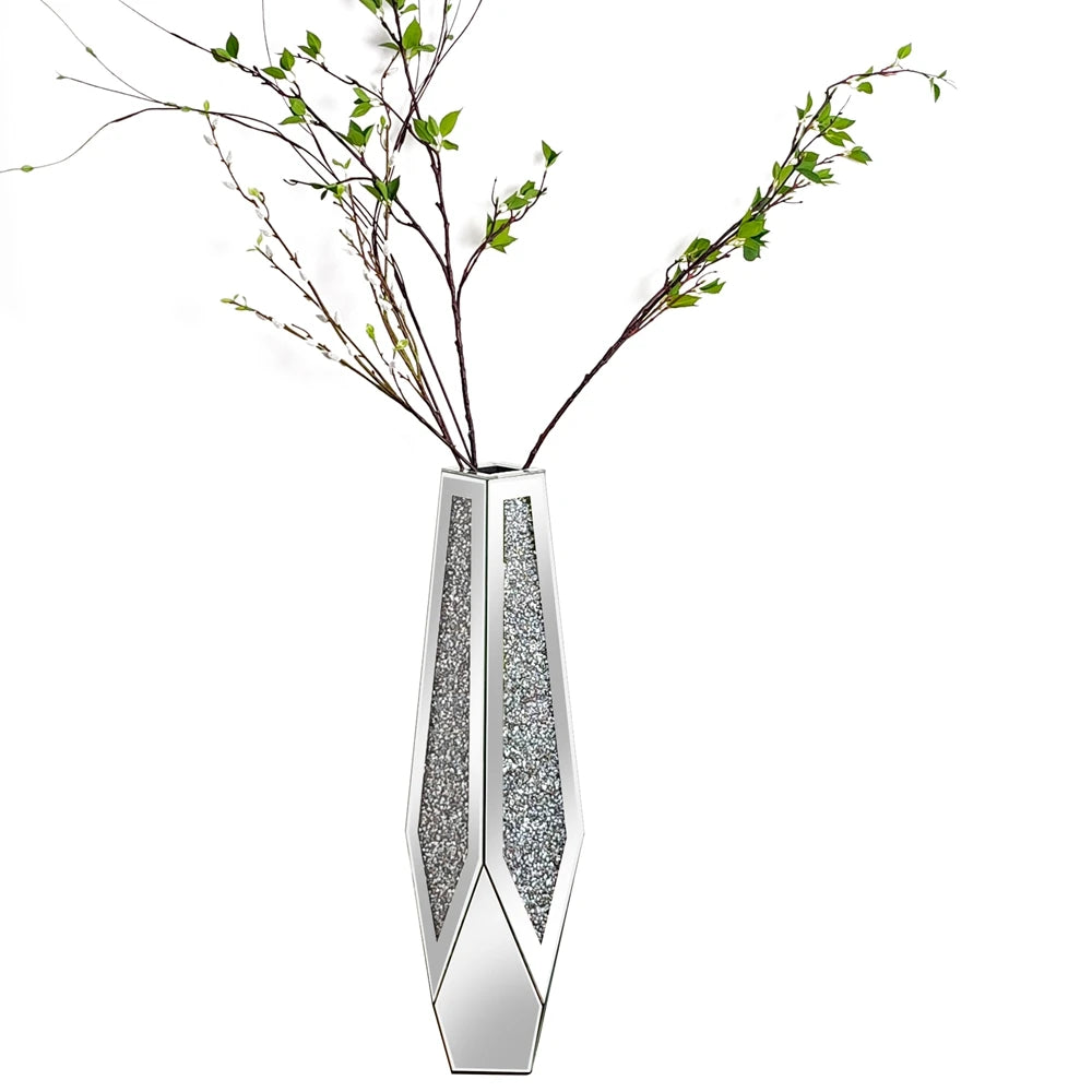 Crushed Diamond Mirrored Flower Vase Floor Standing Modern Decor