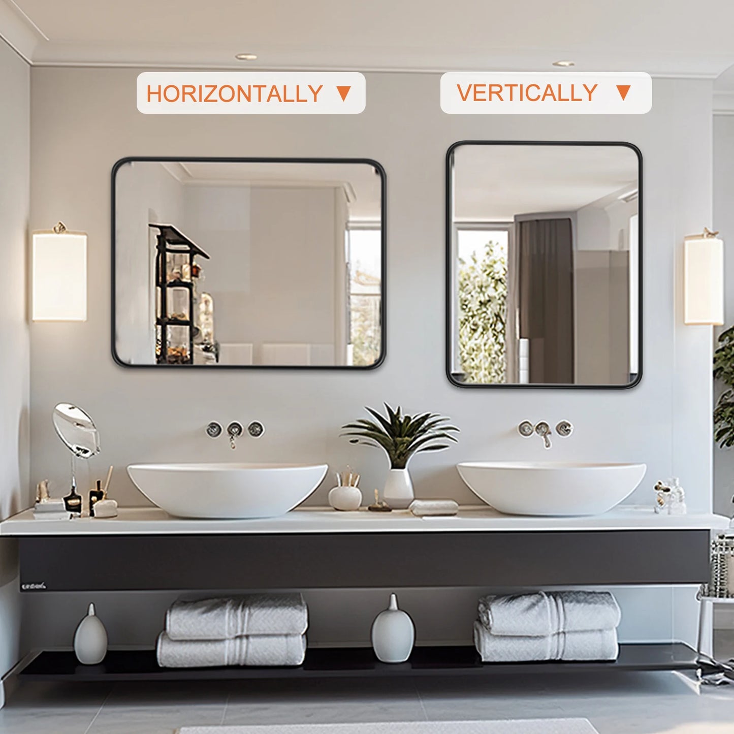 JHK Matte Metal Framed Rectangular Bathroom Mirror Wall Mounted