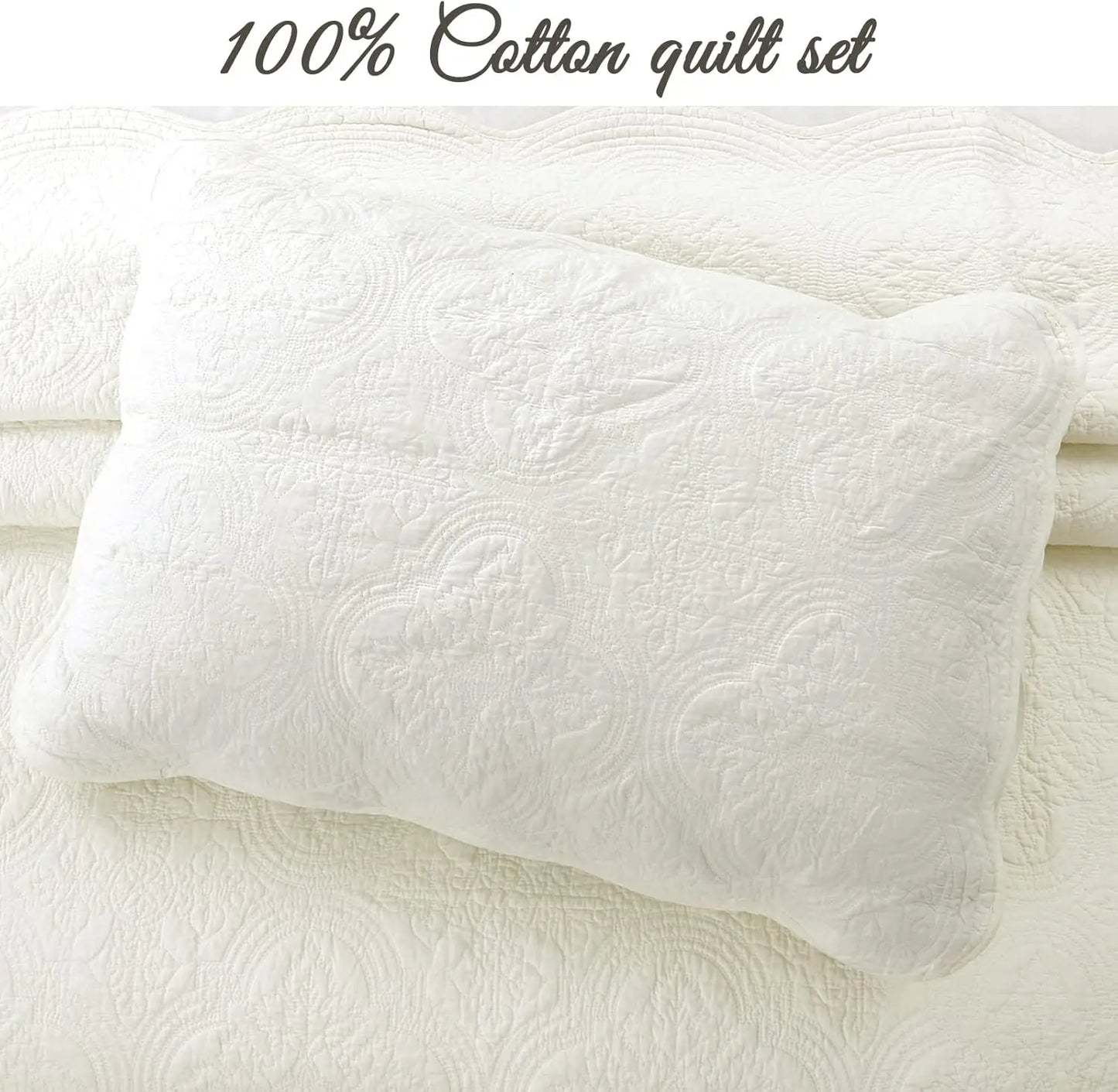 100 Percent Cotton Medallion Matelasse Quilt Set Reversible Bedspread