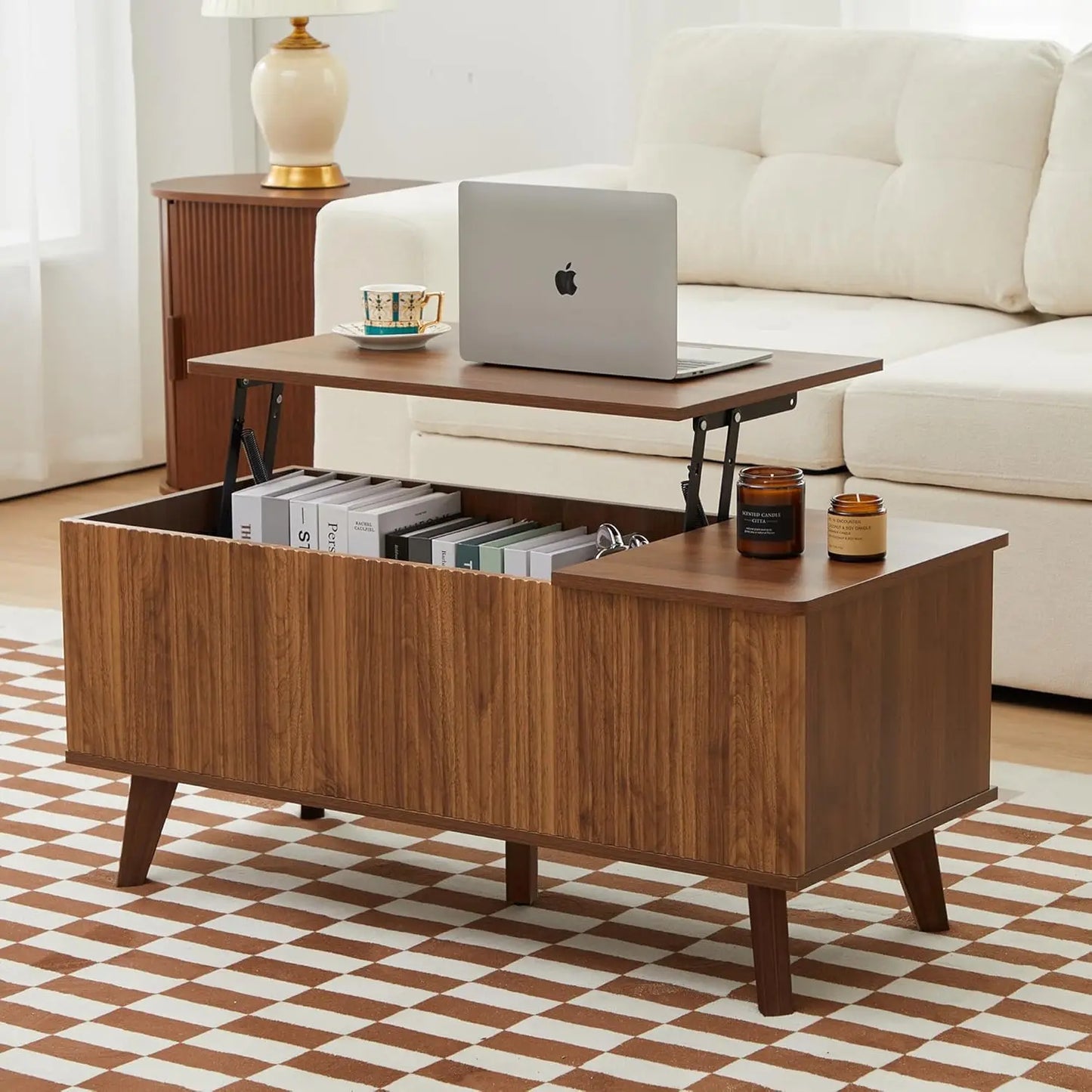 Oval Minimalist Farmhouse Coffee Table With Storage