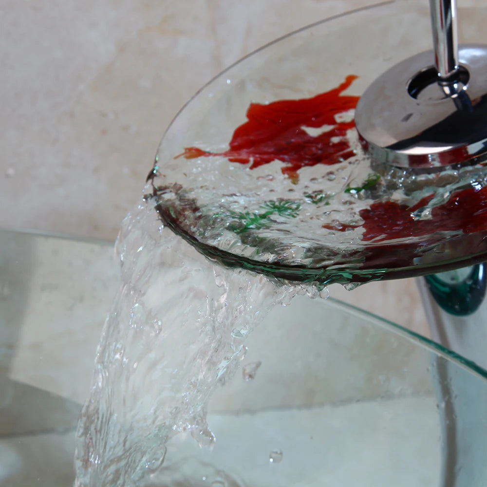 Mekhala Tempered Glass Vessel Sink And Faucet Set
