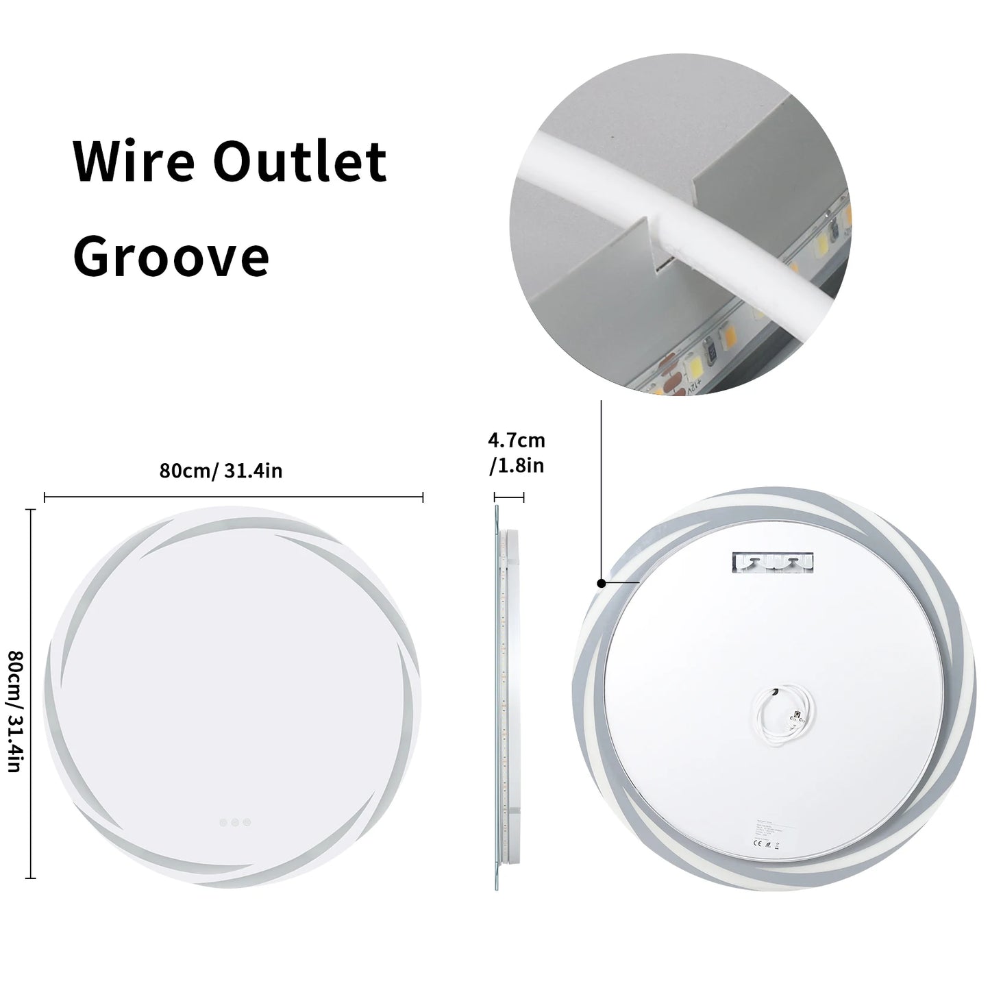 LED Backlit Bathroom Mirror With Anti-Fog, Dimmable Three Lighting Modes