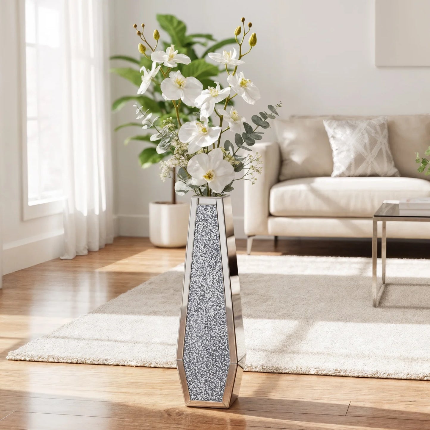 Floor Mirrored Vase Crushed Diamond Glass Tall Home Decor