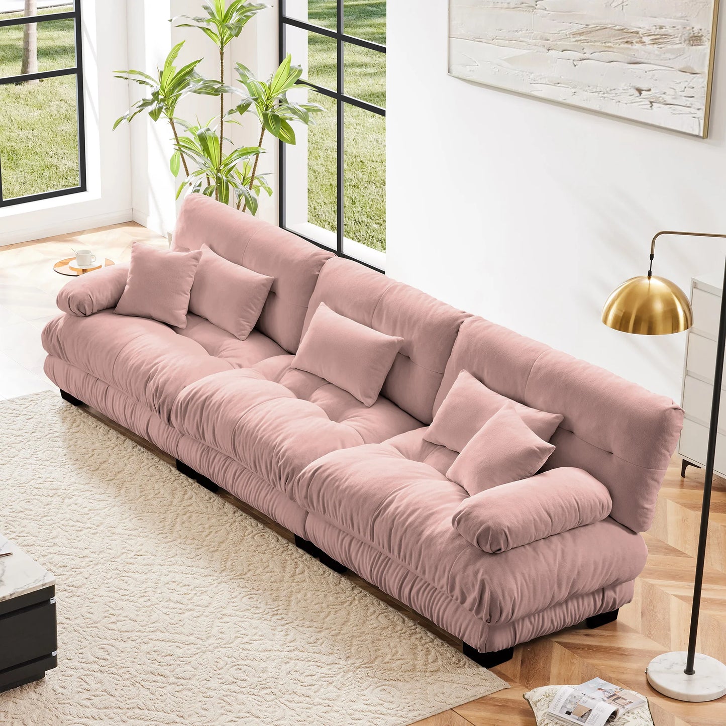 Chenille Modular Sectional Sofa Couch With Ottomans