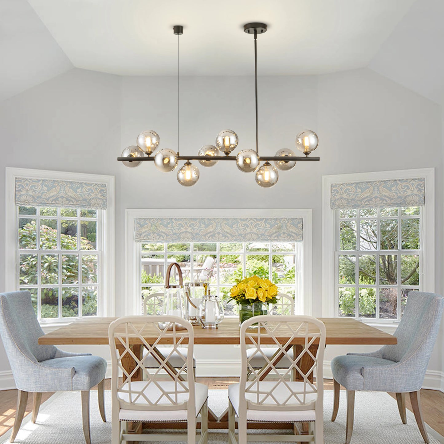 10 Light Adjustable Chandelier Mid Century Modern Glass Globes