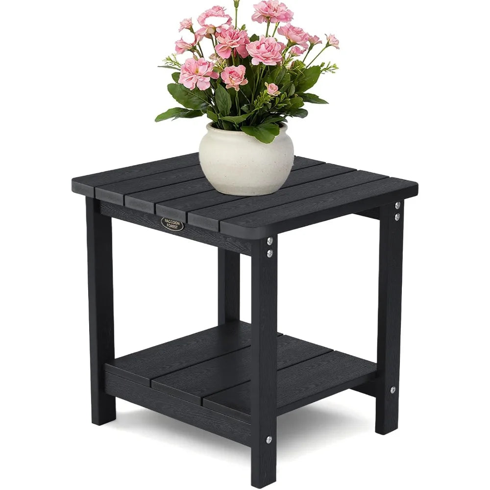 Outdoor Side Table, Adirondack Square Side Table, HDPS Patio Table With Wooden Textured, 2-Tier End Table Weather Resistant Outd