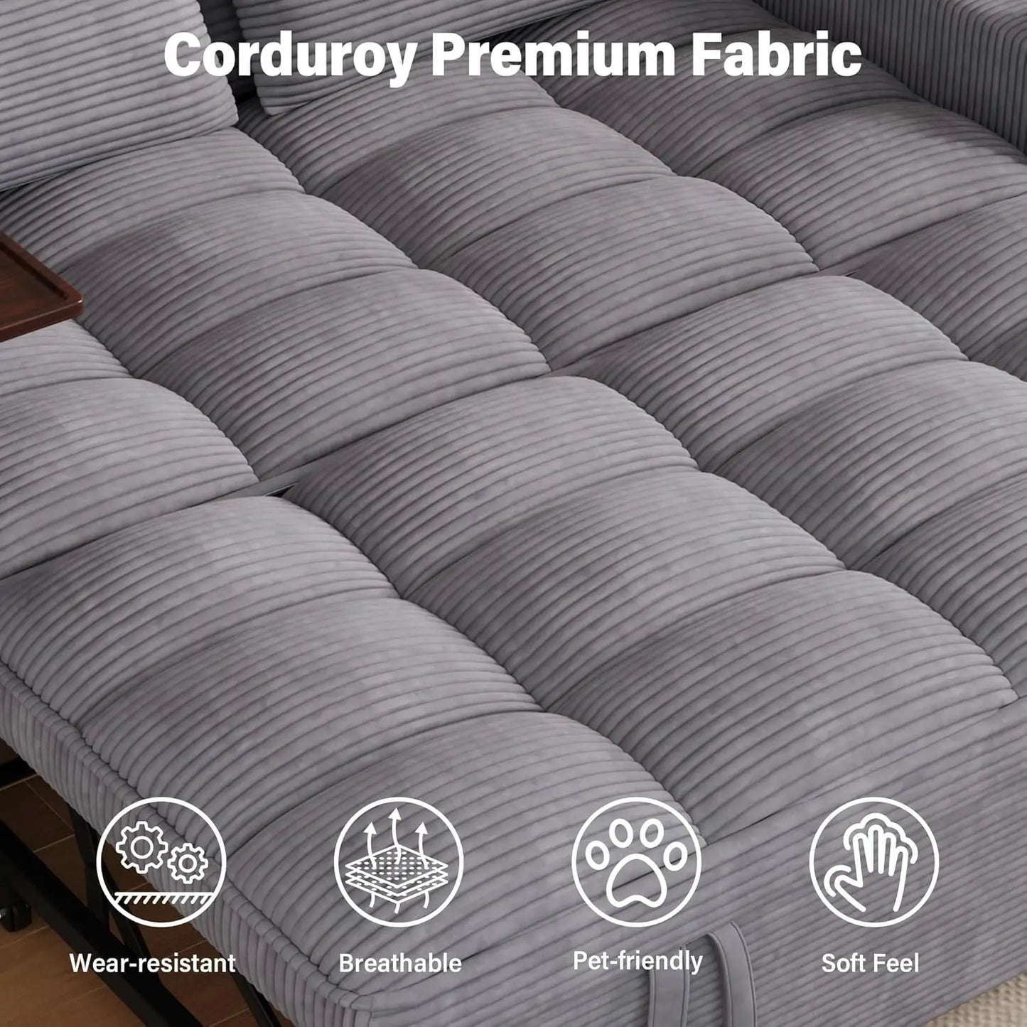 Sleeper Sofa With Pull Out Bed And Storage Armrests Corduroy