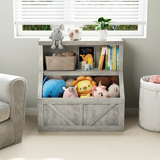 Wooden Kids Bookshelf and Toy Organizer With Cubby Storage