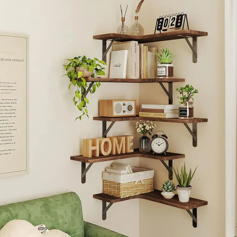 XMSJ Rustic Wood Floating Wall Shelves Corner Shelf