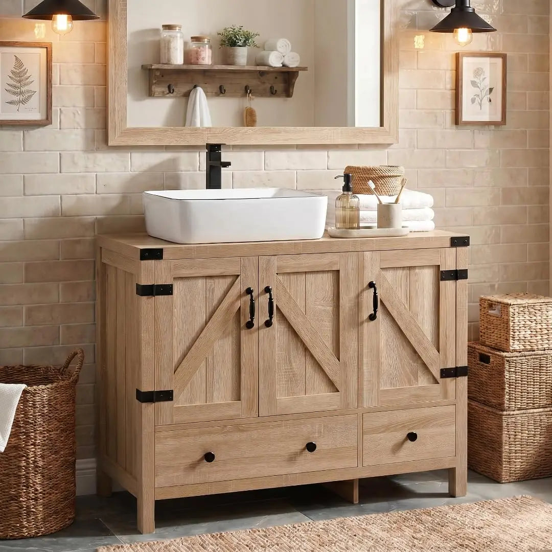 Minimalist Engineered Wood Bathroom Vanity With White Ceramic Sink