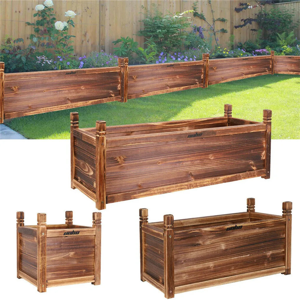 Wooden Raised Flower Bed Planter Box Pine Wood Indoor Outdoor