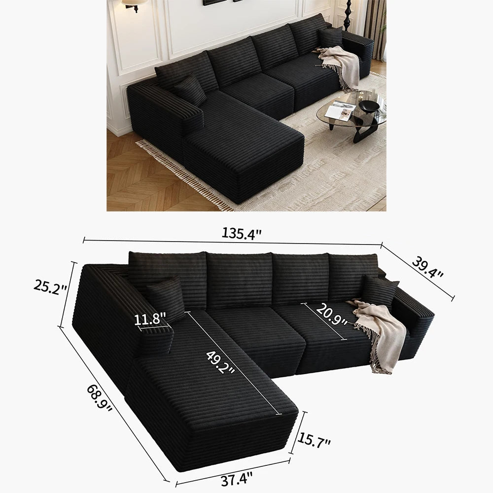 YQXH Cloud Style Sectional Sofa With Velvet Memory Foam Cushions