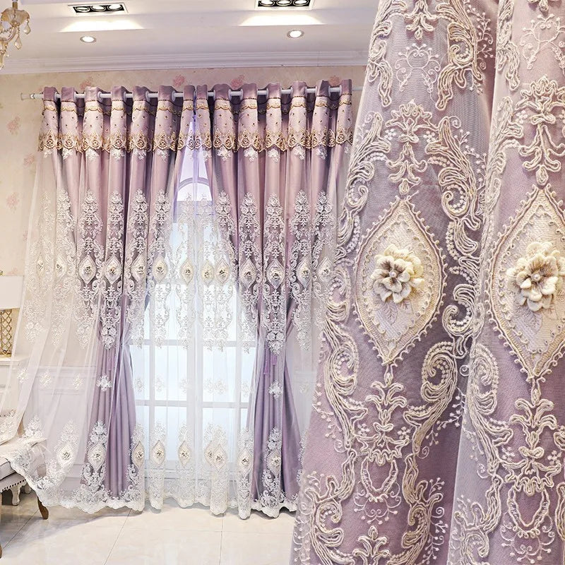 Luxurious Vintage Embroidered Curtains With 3D Relief Dual Layer