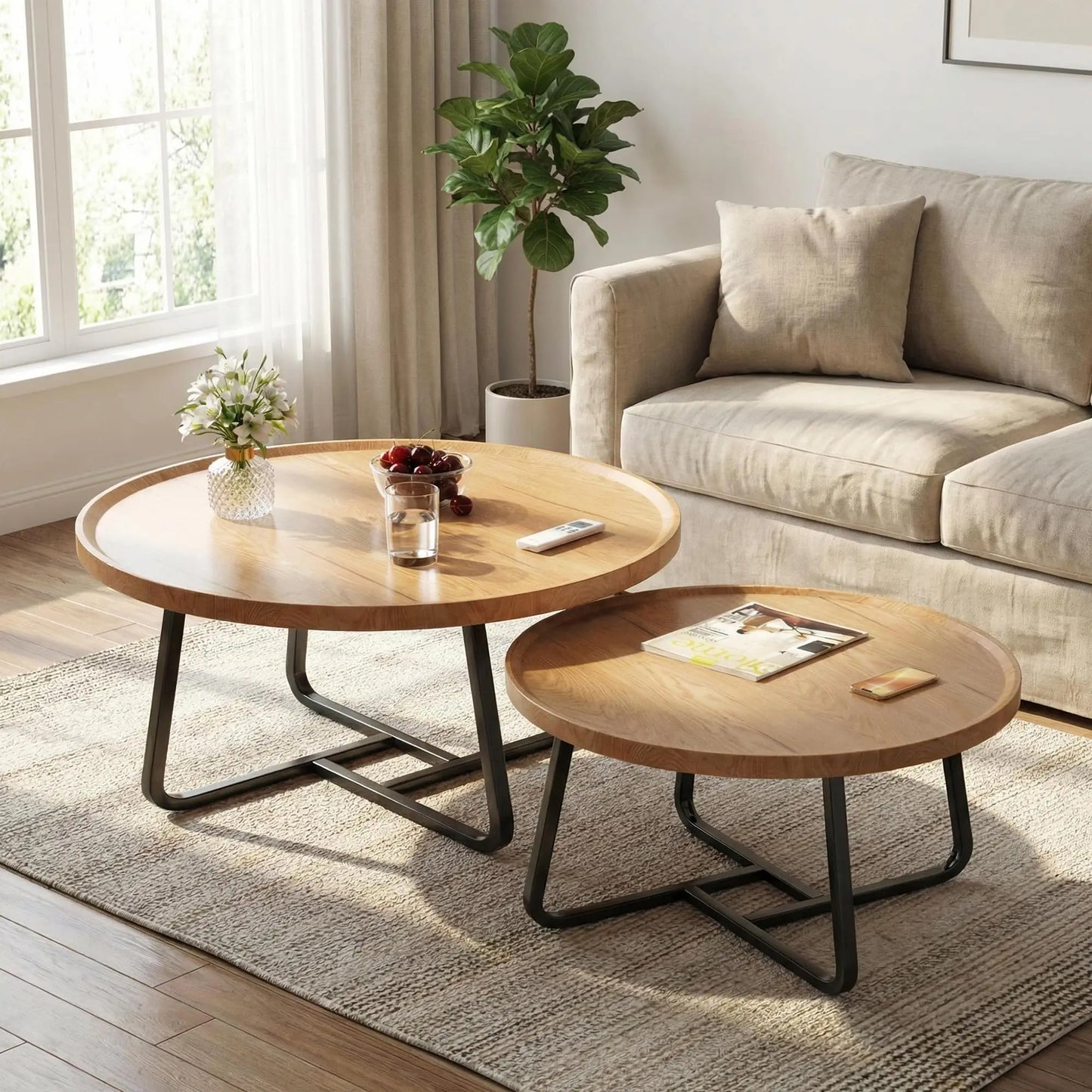 HiMISS Mid Century Modern Nesting Coffee Tables Sturdy Metal Frame