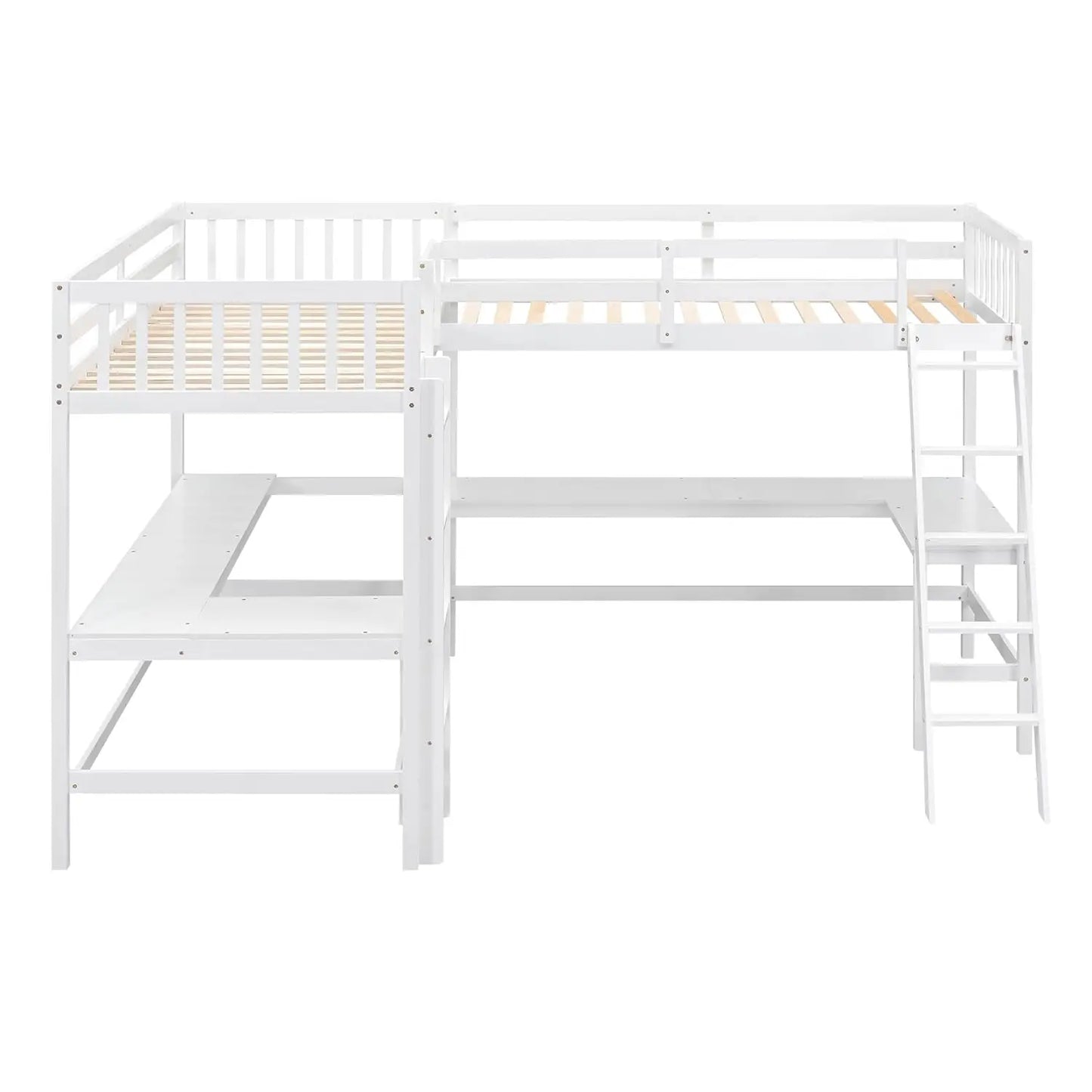 Corner Double Loft Bed L Shaped Desks And Slant Ladder