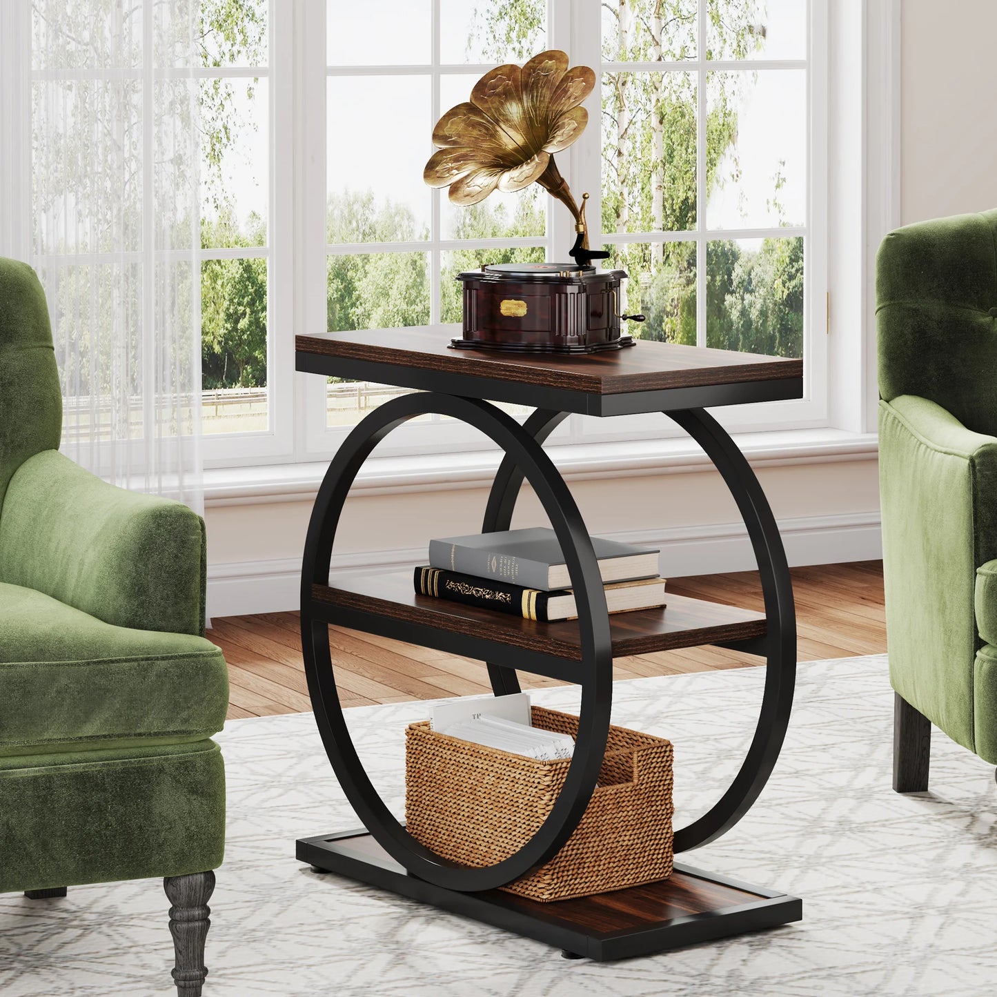 Tribesigns End Table With 3 Storage Shelves Industrial Wooden