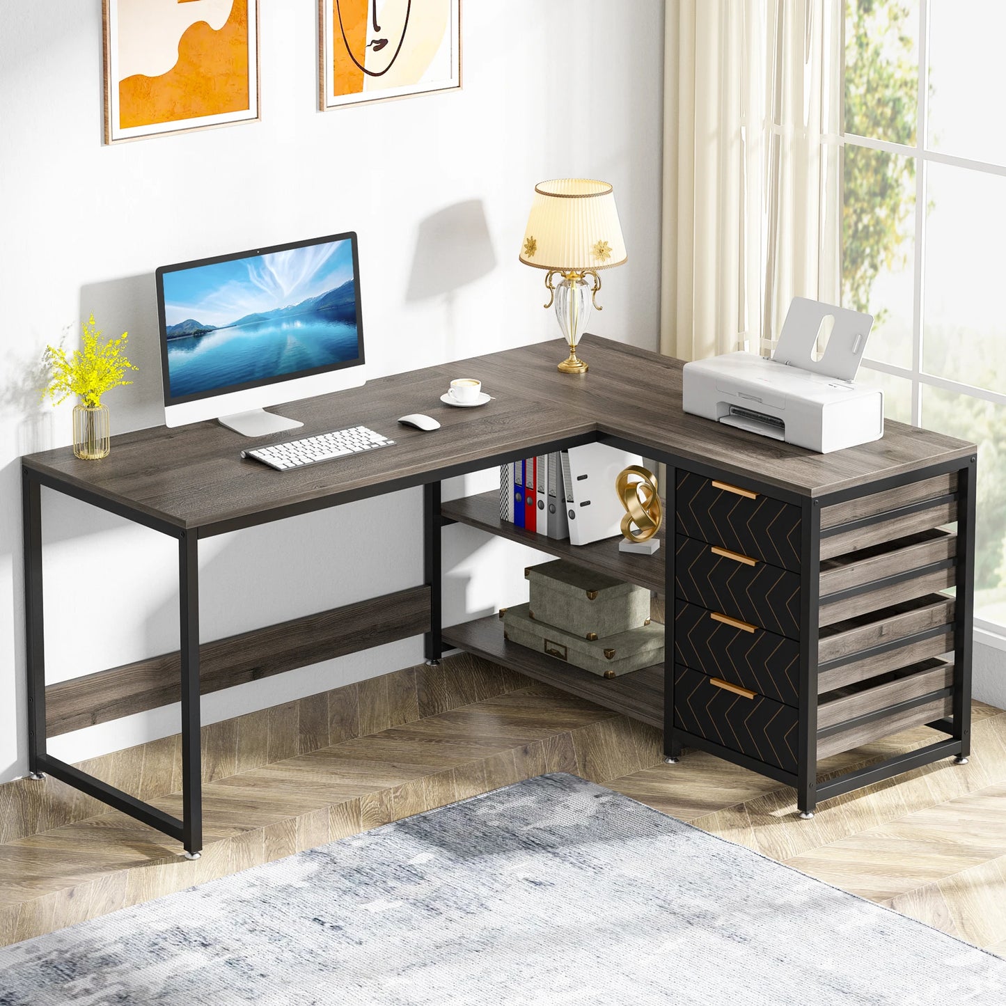 Tribesigns L Shaped Corner Desk With Storage Drawers For Office