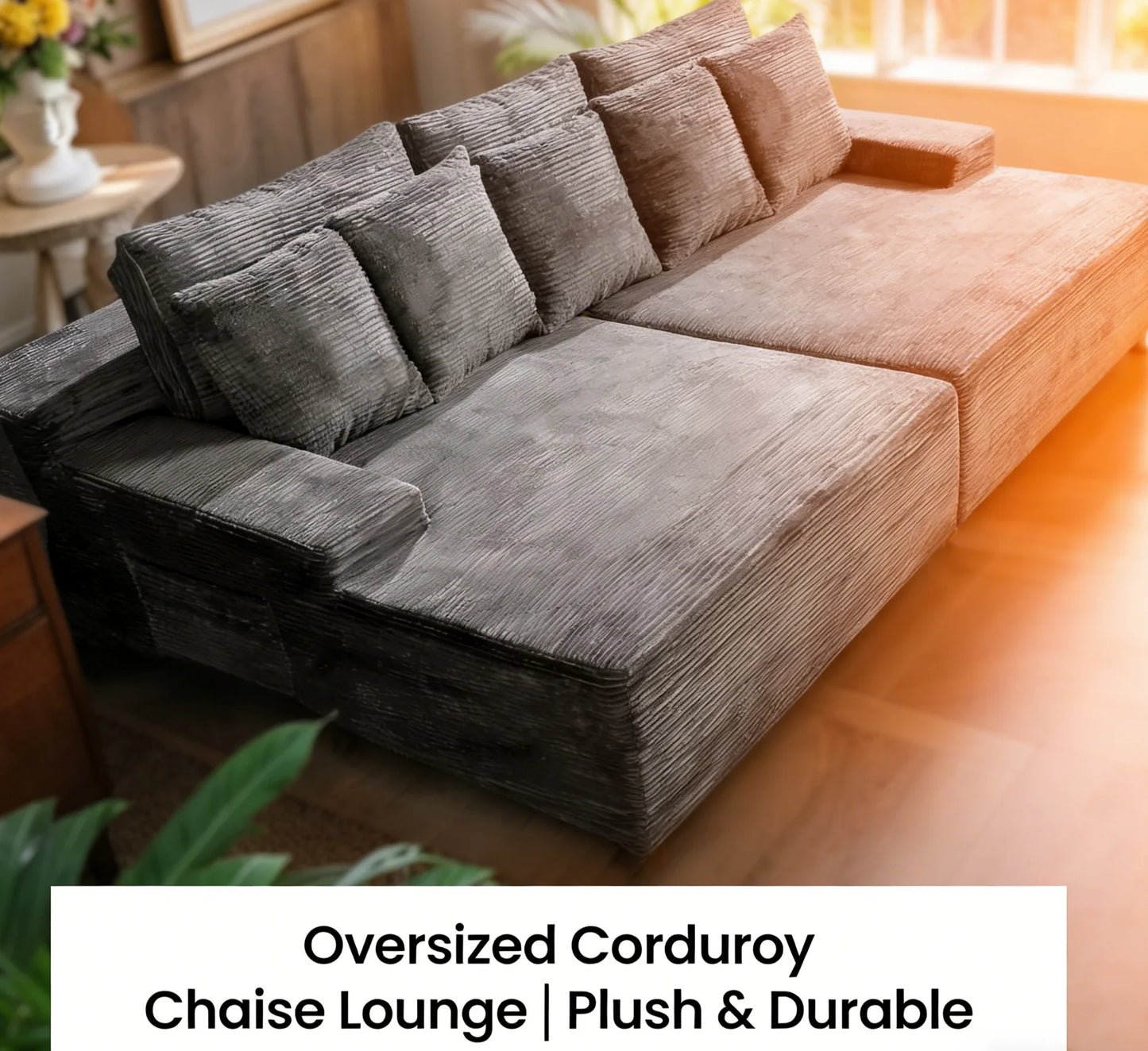 Modern Corduroy L Shaped Sectional Sofa With Storage And Pillows