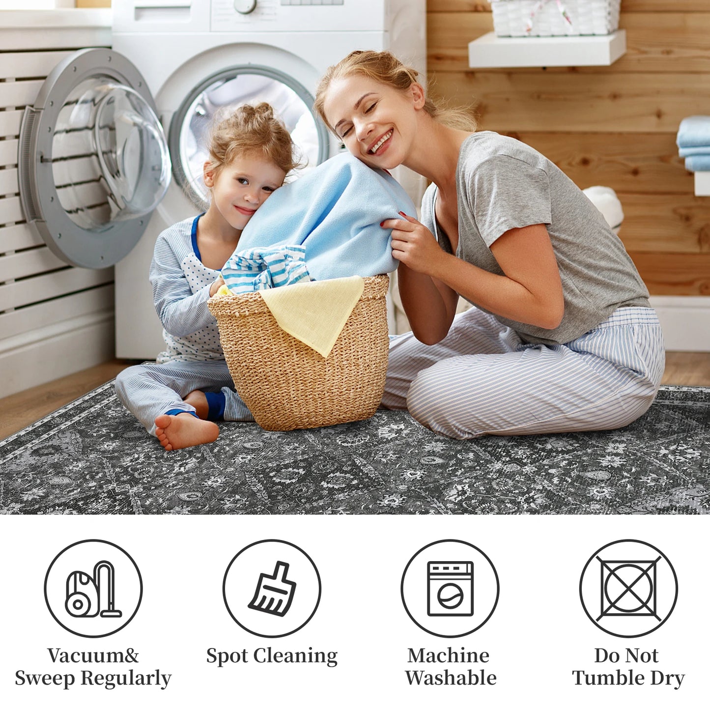 Machine Washable Non Slip Moroccan Trellis Rug For Living Room