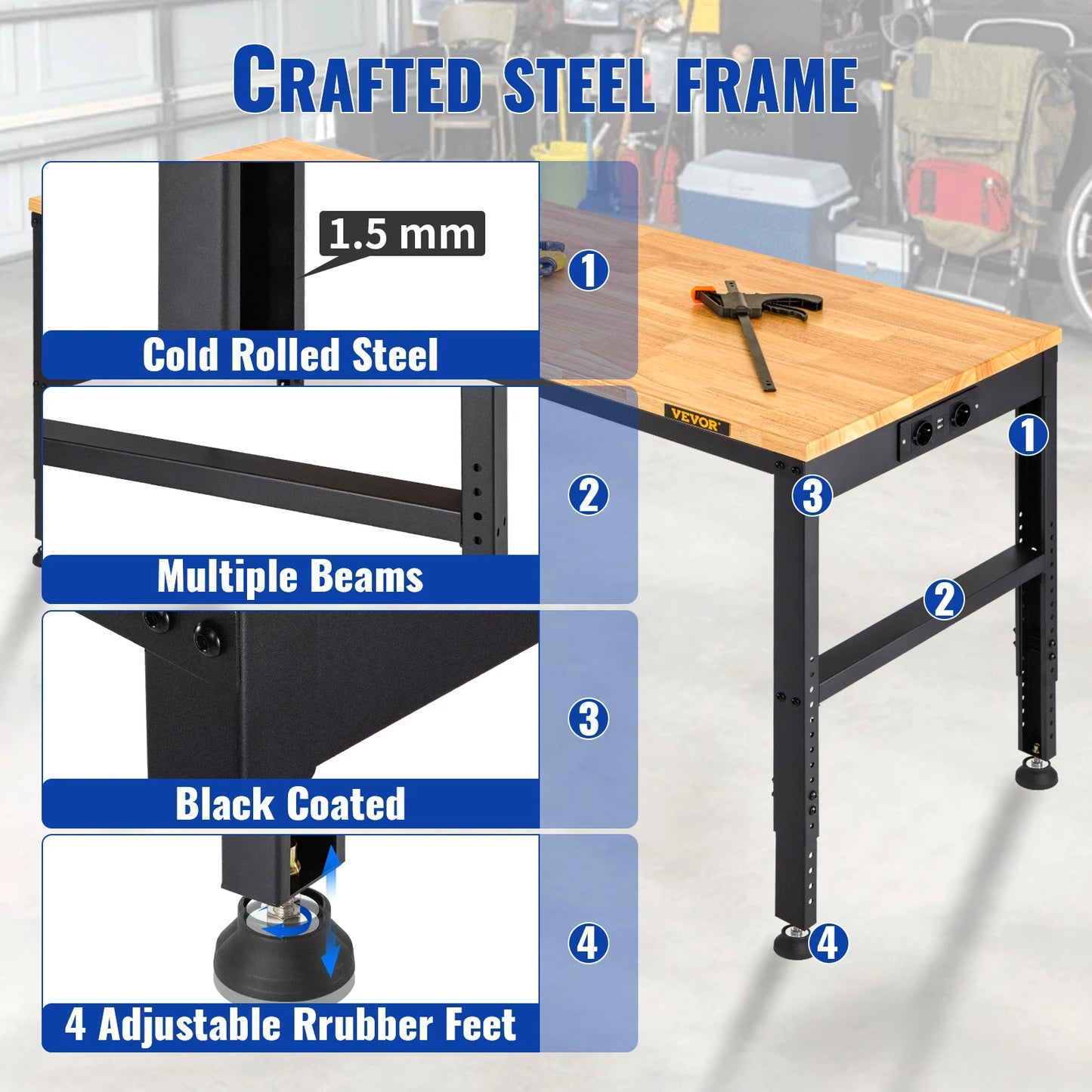 SucceBuy Heavy Duty Workbench With Oak Hardwood Top And 900kg Load