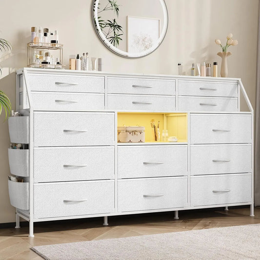 TWISTER.CK 14 Drawer Dresser With Wooden Top Fabric Chest Bedroom