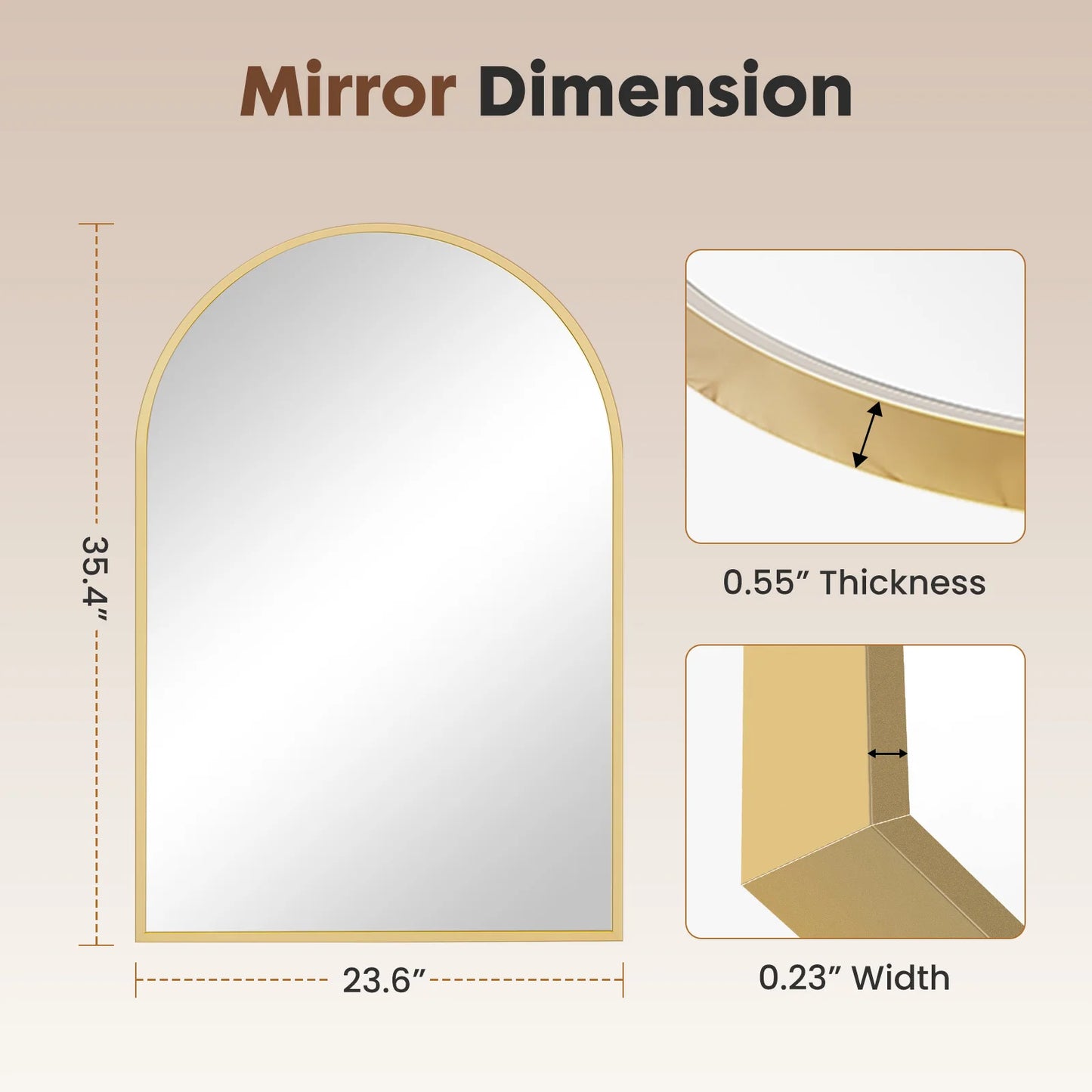 JHK Arched Metal Framed Wall Mirror For Bathroom Decor