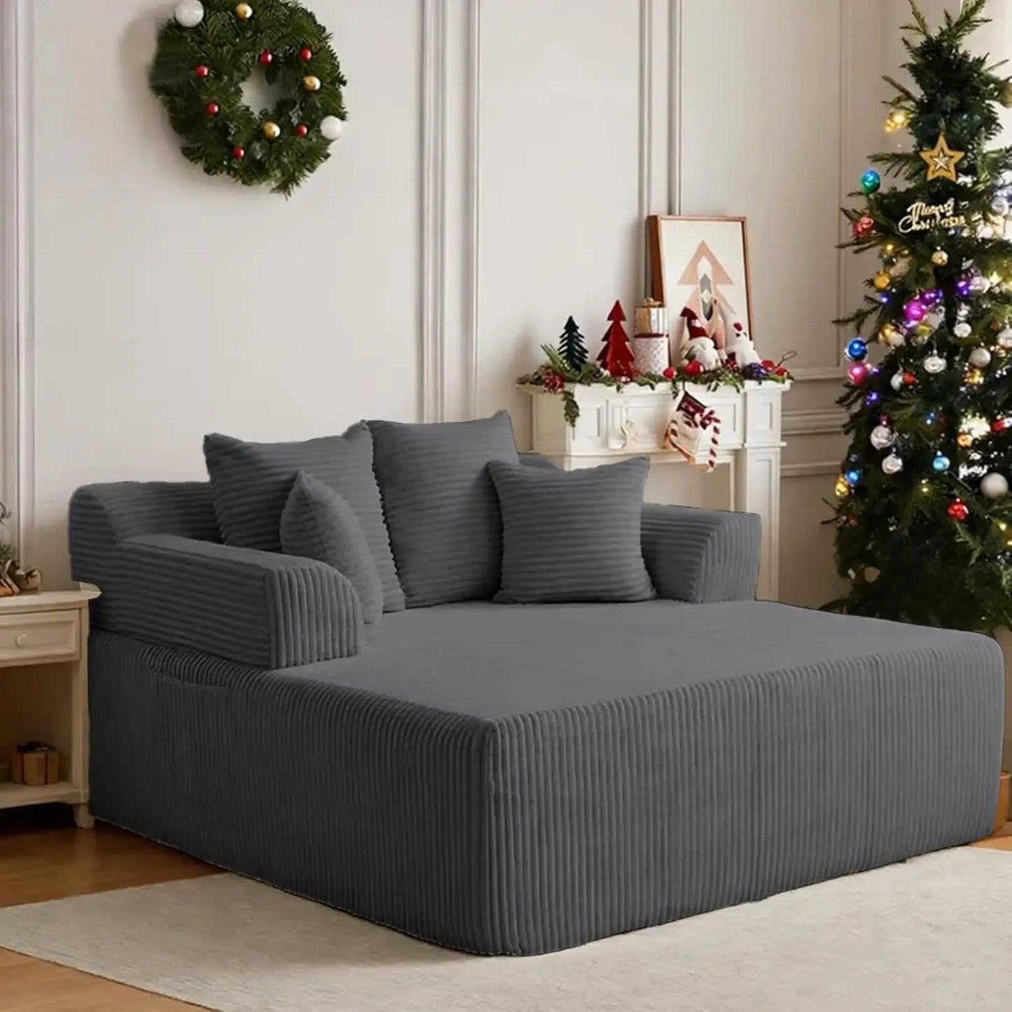 Chaise Lounge Chair Sofa Bed With Armrests And Pillows