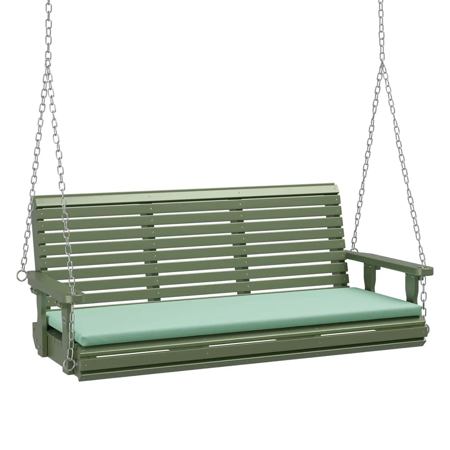 Farmhouse Wooden Hanging Porch Swing Bench With Extra Cushion