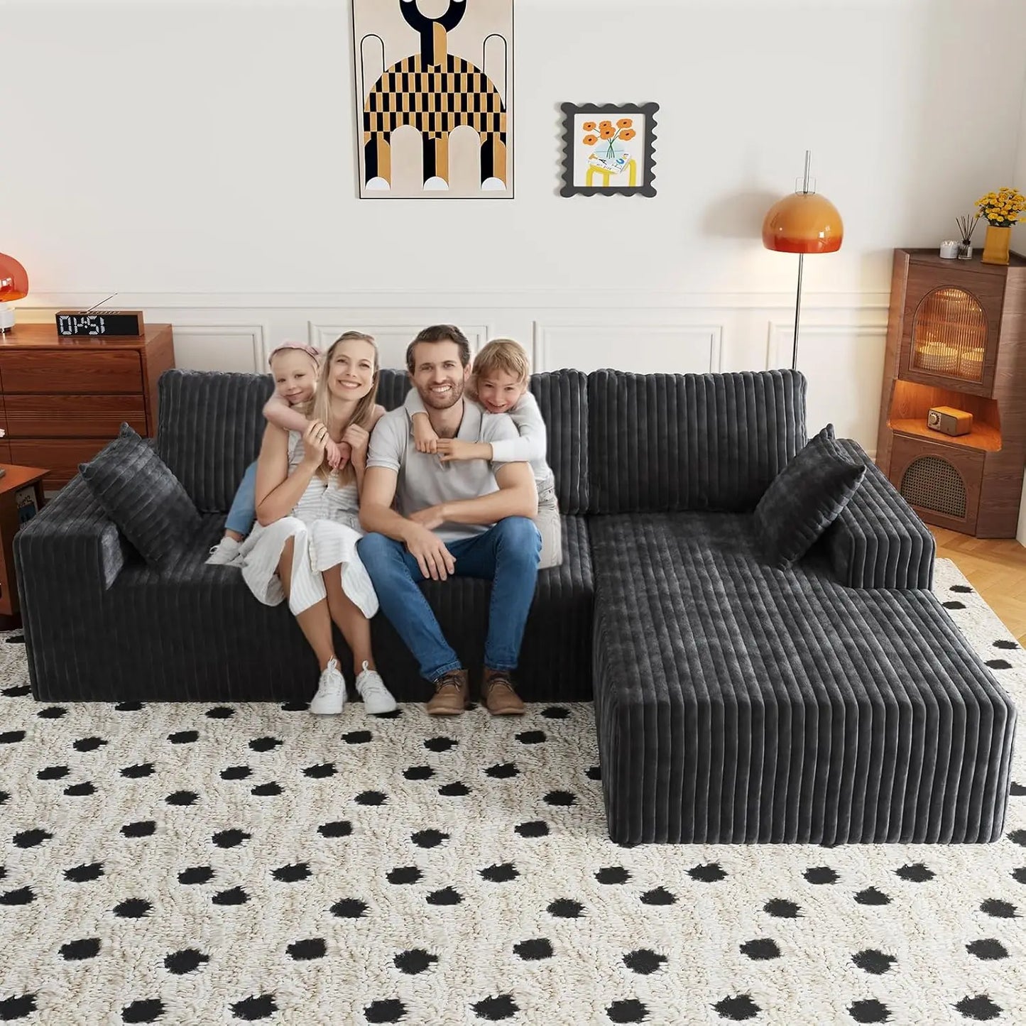 Modular Sectional Sofa Chaise Lounge Flannel Fabric Removable Washable Cover