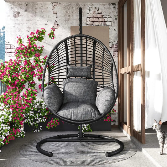 Hanging Egg Swing Chair With Stand All Weather Wicker 400lb