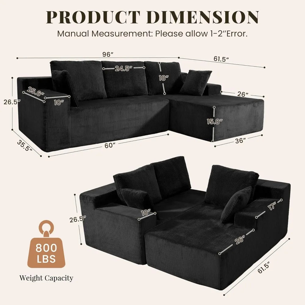 Combination Modular Sectional Sofa L Shaped Chaise Memory Foam
