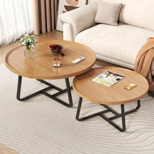 HiMISS Mid Century Modern Nesting Coffee Tables Sturdy Metal Frame