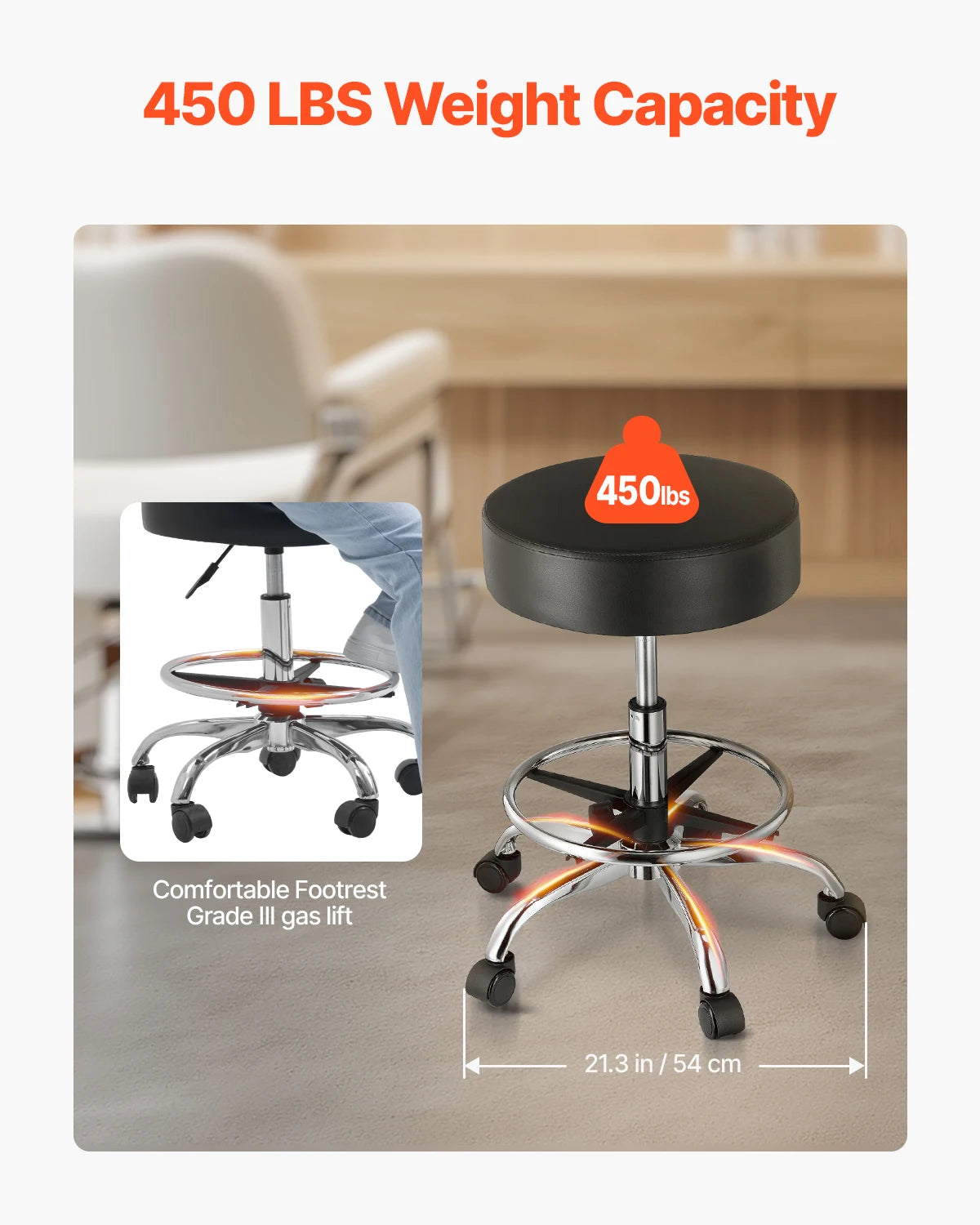 SucceBuy Rolling Stool With Wheels 450 Lbs Weight Capacity