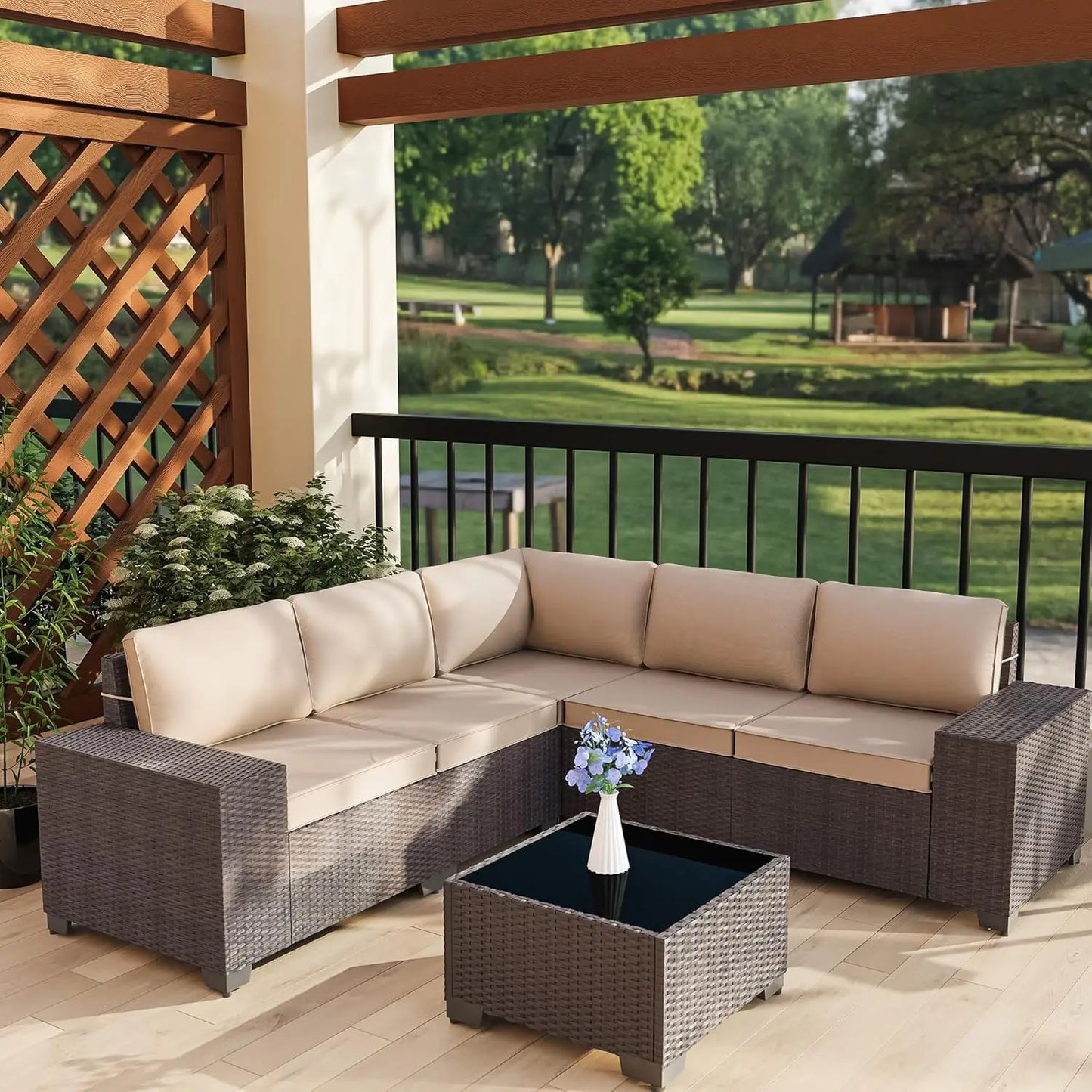 XIAOLANG Outdoor Patio Furniture Conversation Set Weather PE Rattan Wicker