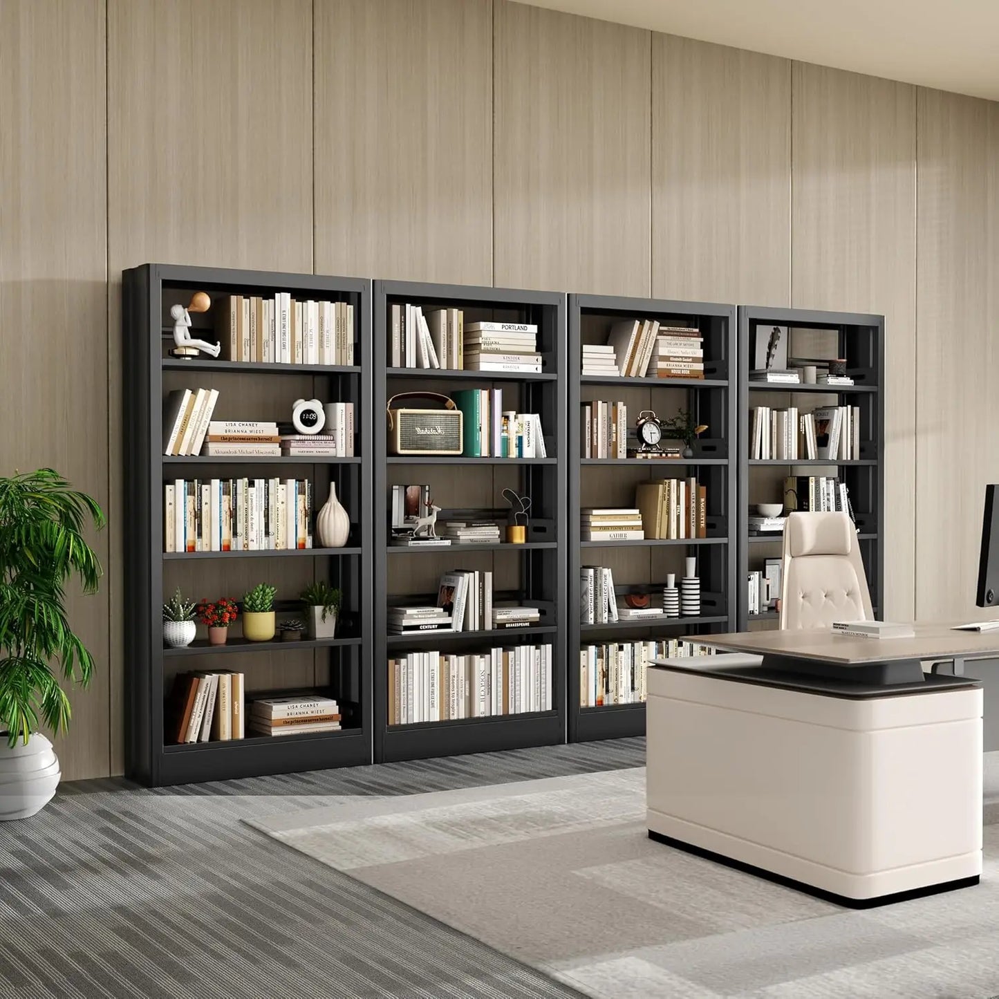 Five Tier Bookcase With Adjustable Shelves Heavy Duty Wood Bookshelf