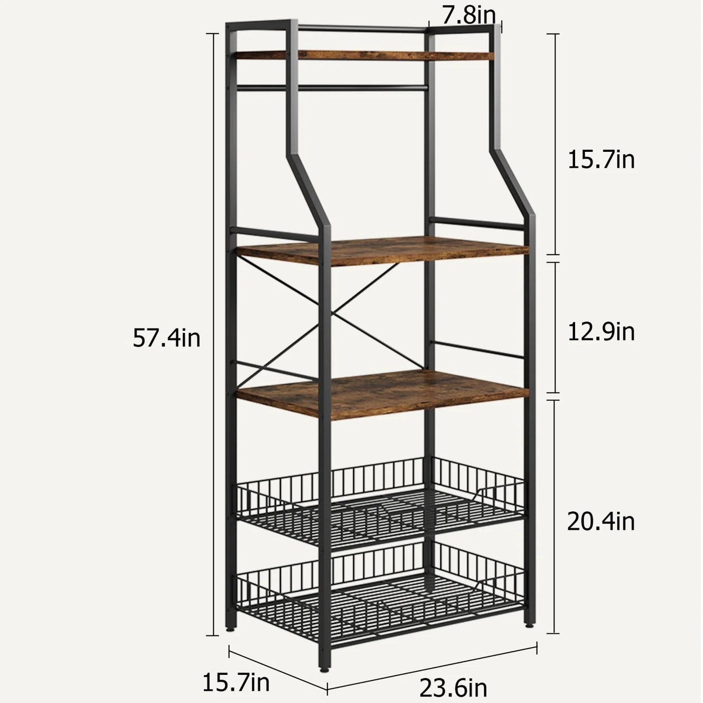HiMISS Kitchen Bakers Rack Microwave Oven Stand Industrial Wire Baskets