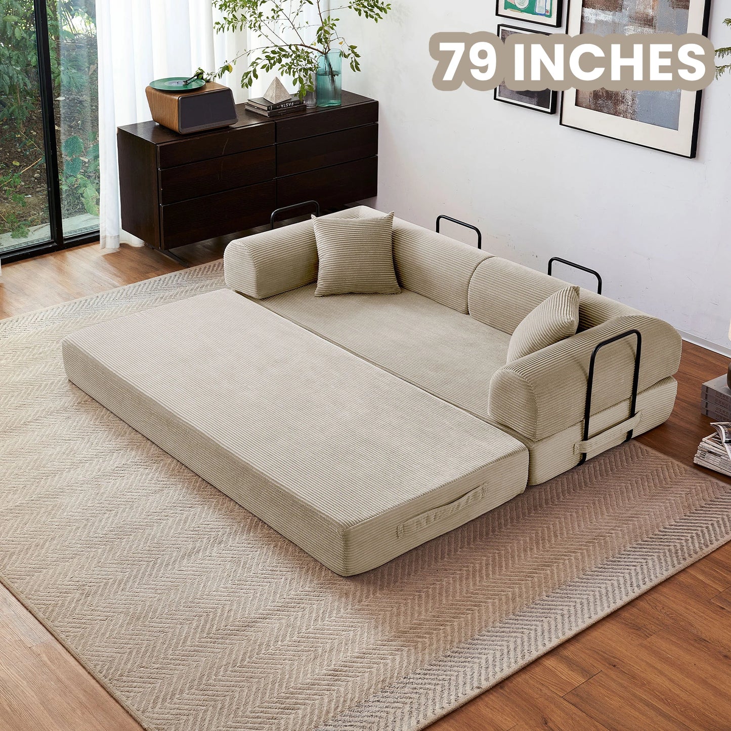 Convertible Sofa Bed With L-Shaped Armrests For Living Room