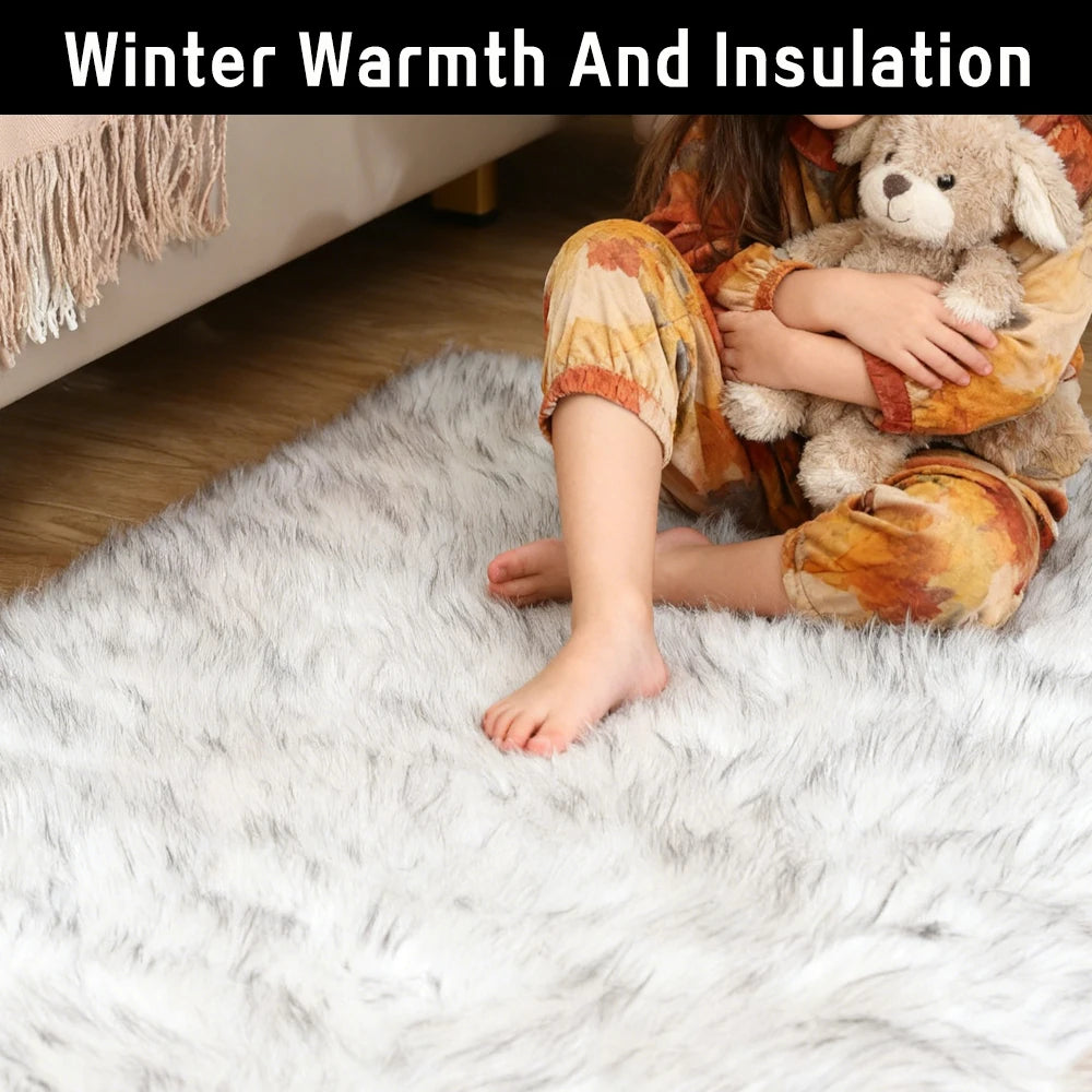 Fluffy Faux Sheepskin Shag Rug for Living Room and Bedroom