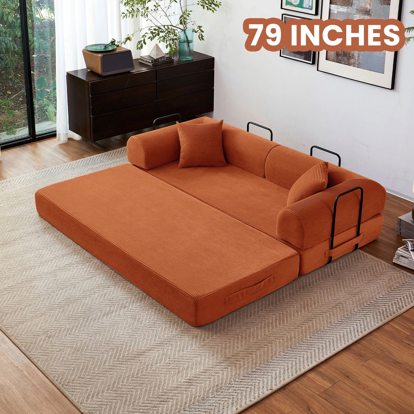 Convertible Sofa Bed With L-Shaped Armrests For Living Room
