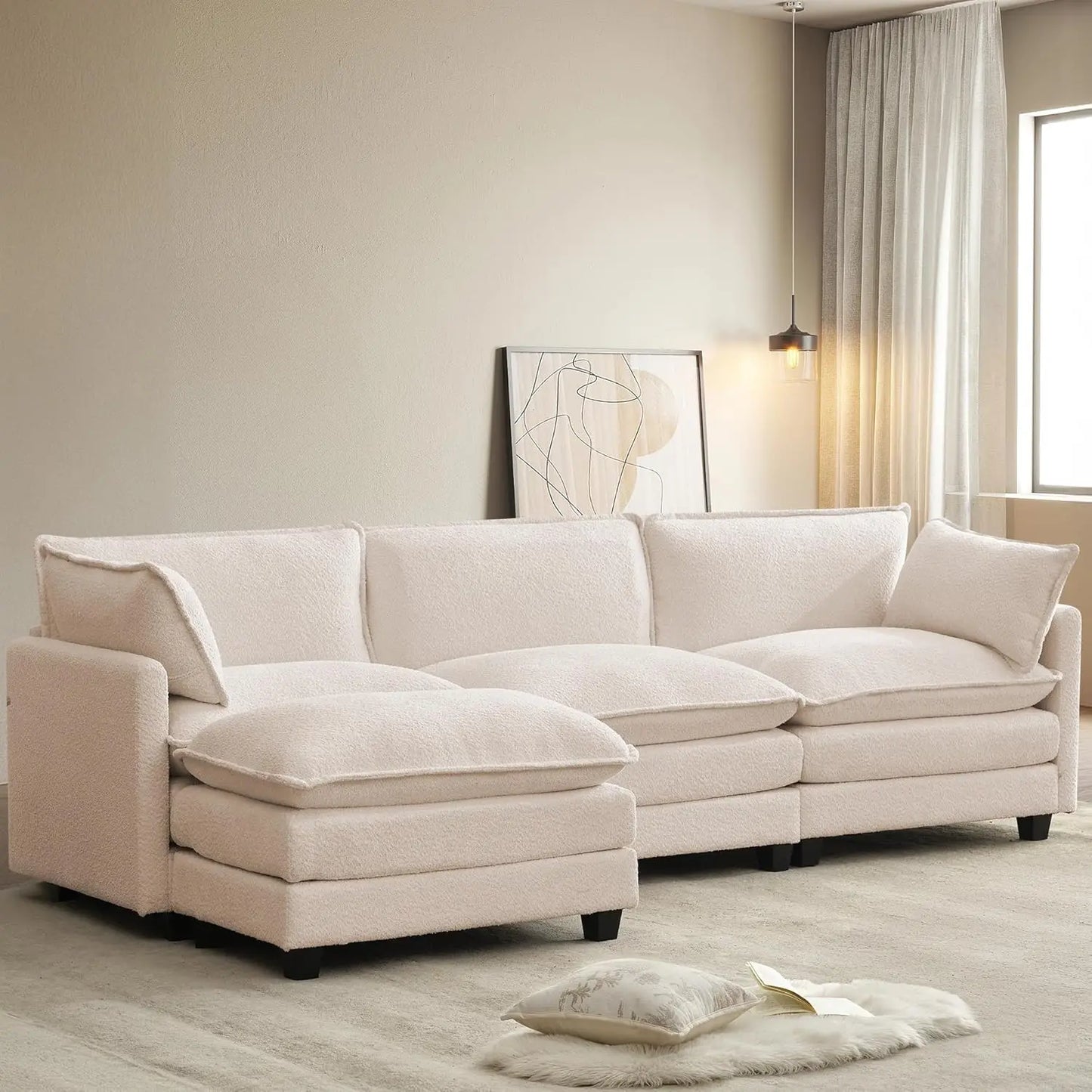 Combination Modular Sectional Sofa With Movable Ottoman L Shape Corduroy