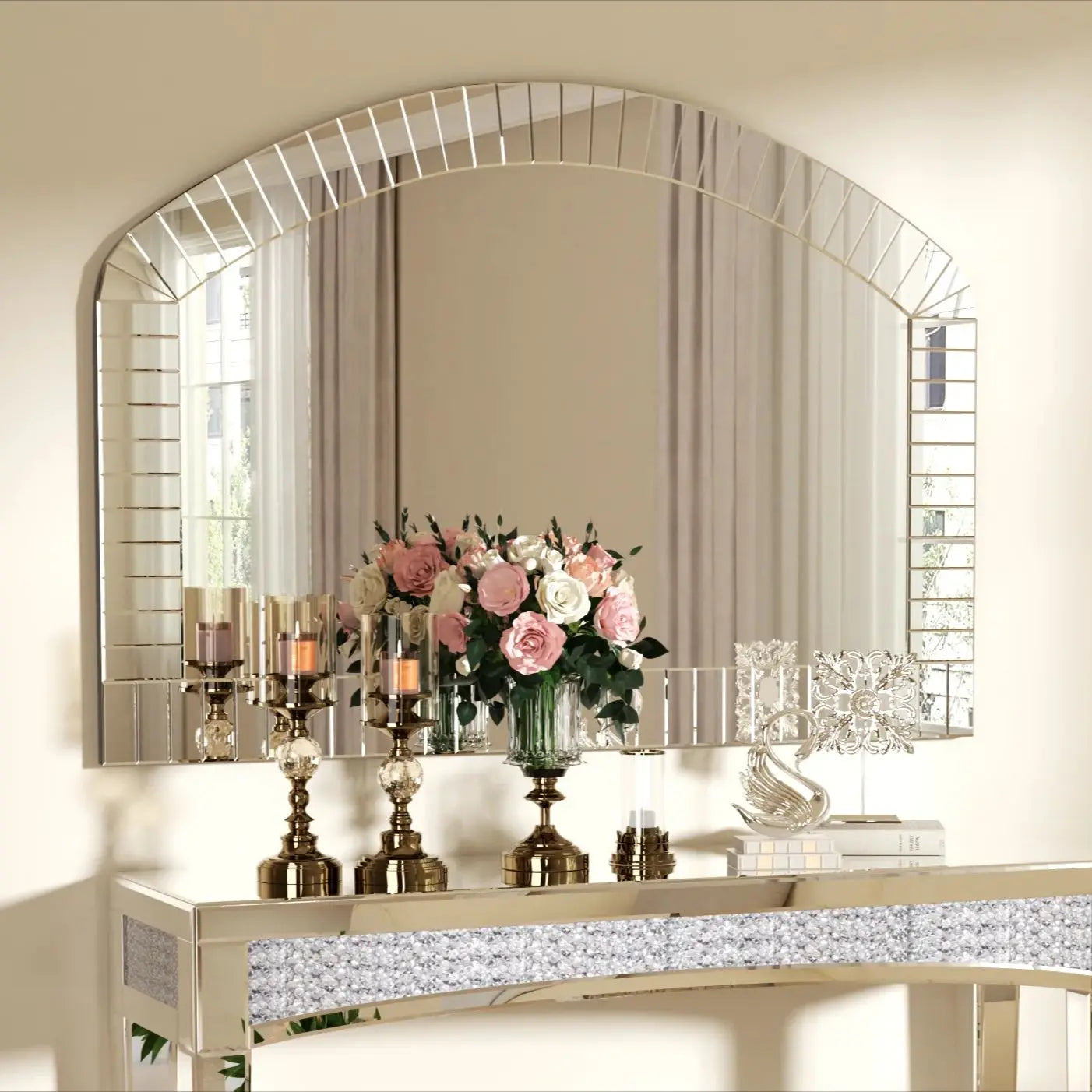 Arched Wall Mirror Venetian Accent With Bling Beveled Edge