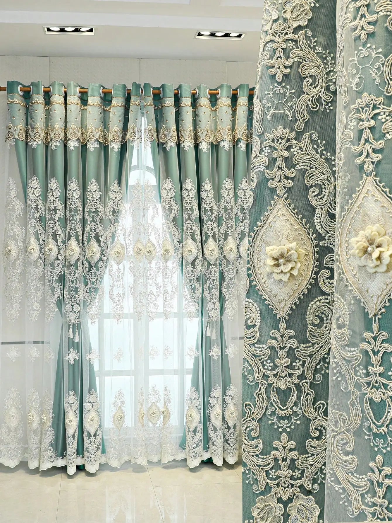 Luxurious Vintage Embroidered Curtains With 3D Relief Dual Layer