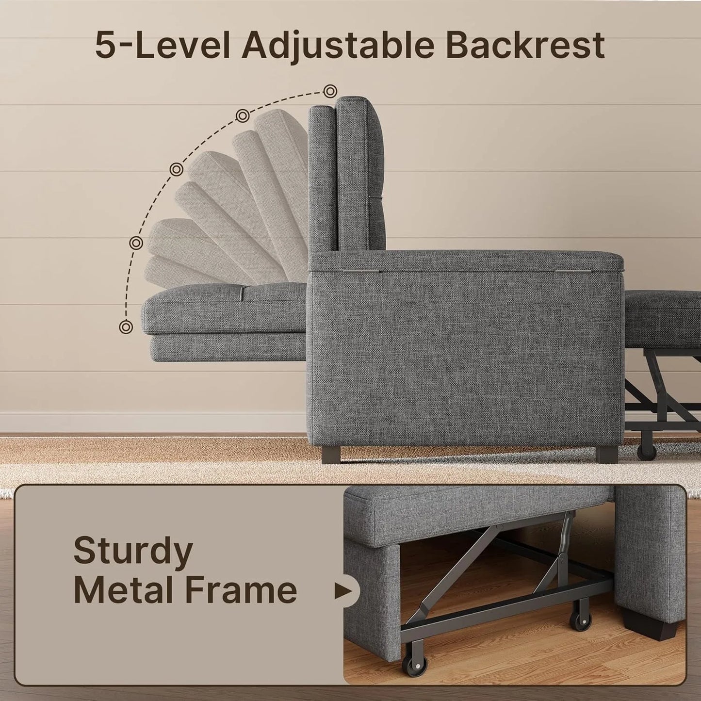 XIUWO 3 In 1 Convertible Sofa Bed With Storage Backrest