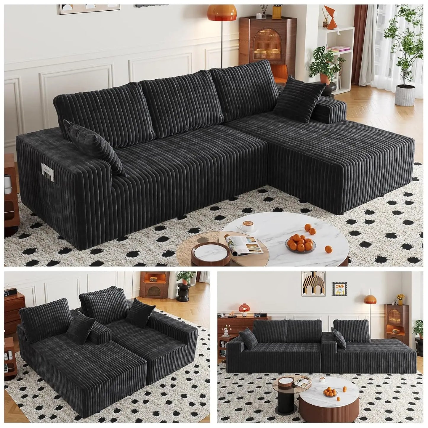 Modular Sectional Sofa Chaise Lounge Flannel Fabric Removable Washable Cover