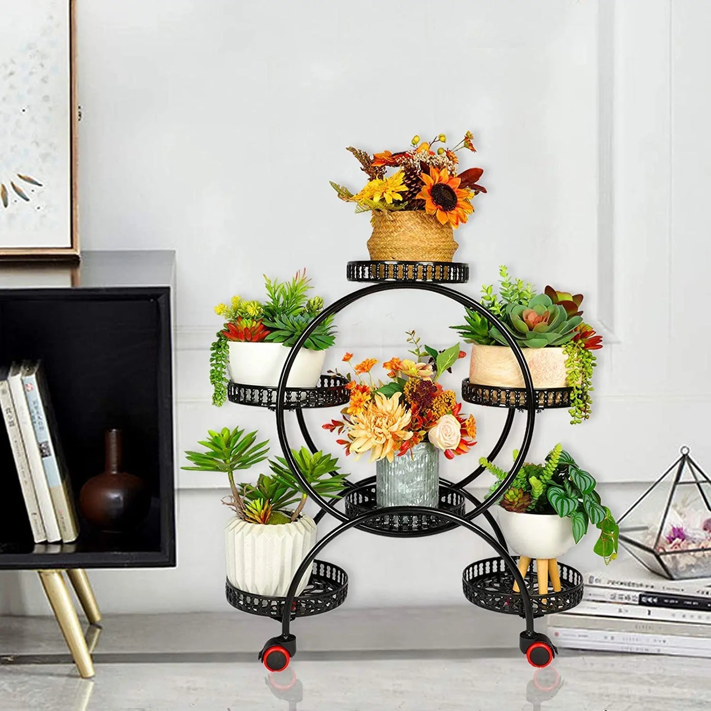 BINGOPAW 6-Tier Metal Plant Stand On Wheels For Indoor Outdoor