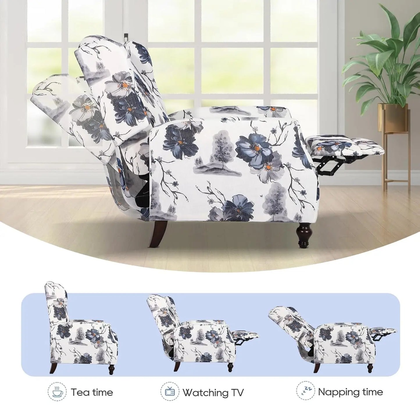 Wingback Recliner Chair Set of 2 Tufted Fabric Living Room